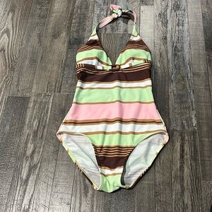 Liquid blue one piece bathing suit